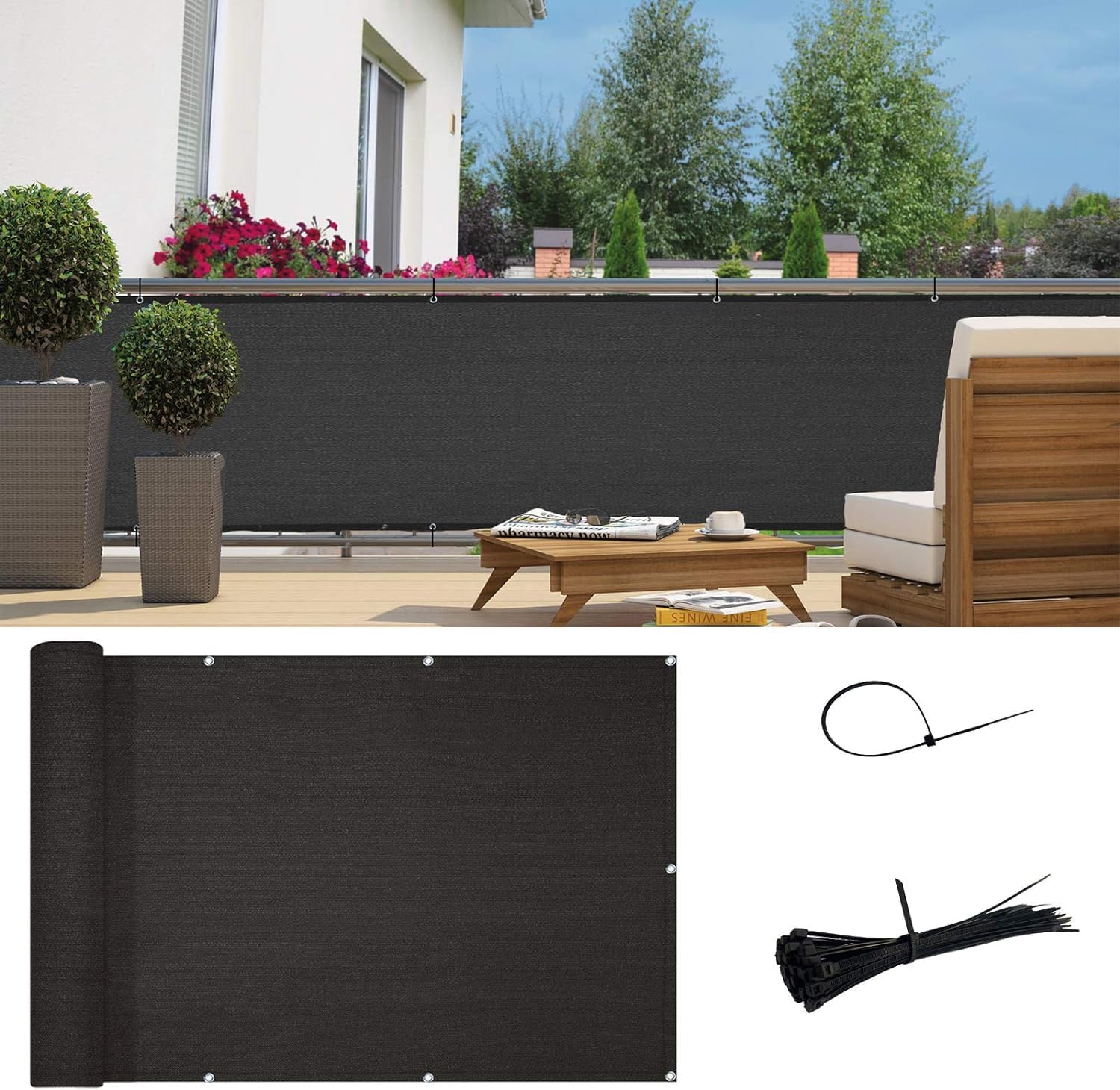 Sunny Guard Customized 3ftx22ft Black Balcony Privacy Screen