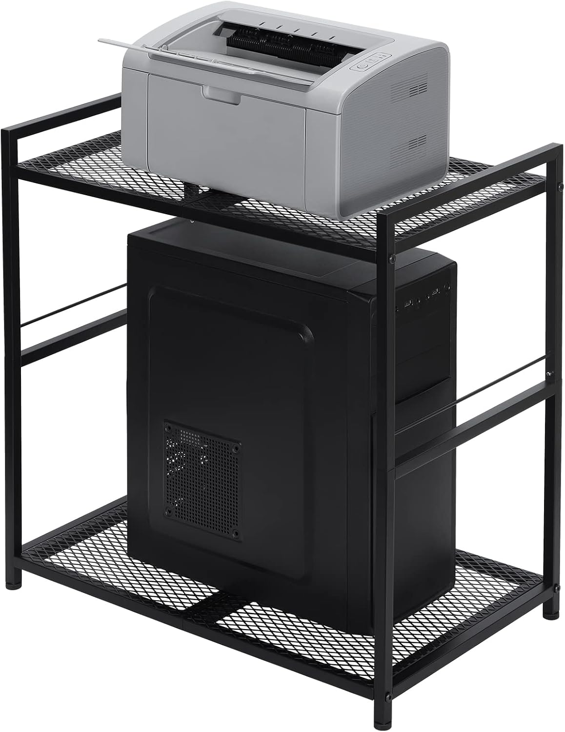 Rolling Computer Tower Stand | 2-Tier Cart w/ Storage | Holds 40lbs | OYEAL