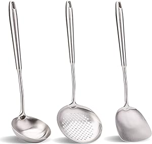Wok Spatula and Ladle Set - Durable 304 Stainless Steel Utensils