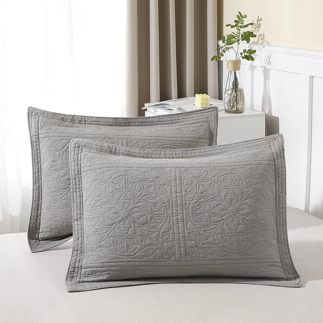 WINLIFE 100% Cotton Quilted Pillow Sham Set of 2 King Size