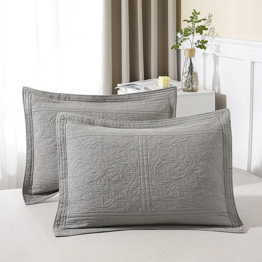 WINLIFE 100% Cotton Quilted Pillow Sham Set of 2 King Size