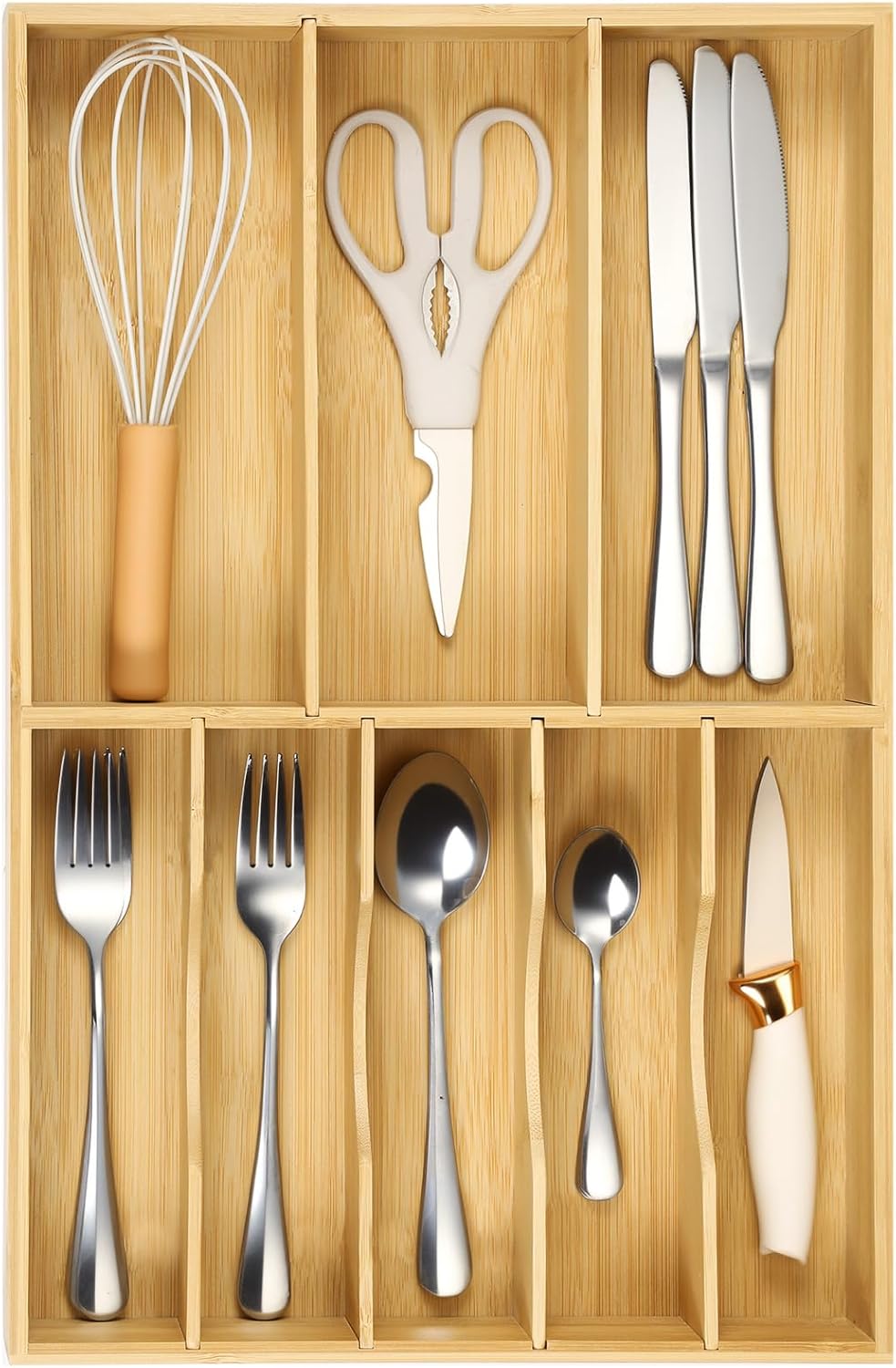 Fabsome Silverware Organizer for Kitchen Drawers - Bamboo Tray