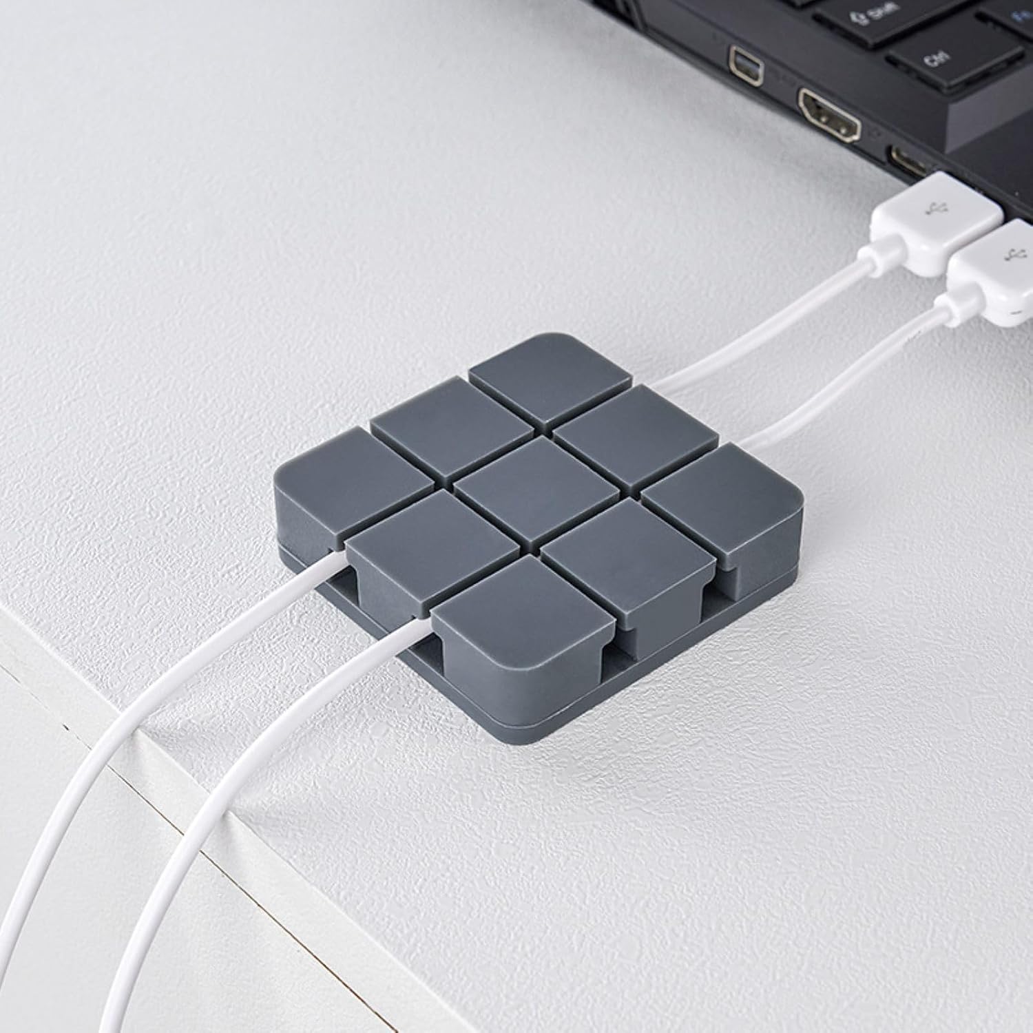 Keep Cords Neat: 19 Grids Cord Clips, Silicone Organizer, Adhesive, Grey, 2.4x2.4in