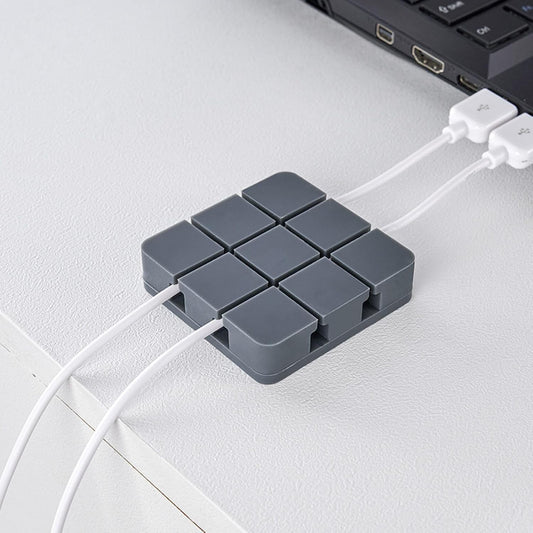 Keep Cords Neat: 19 Grids Cord Clips, Silicone Organizer, Adhesive, Grey, 2.4x2.4in