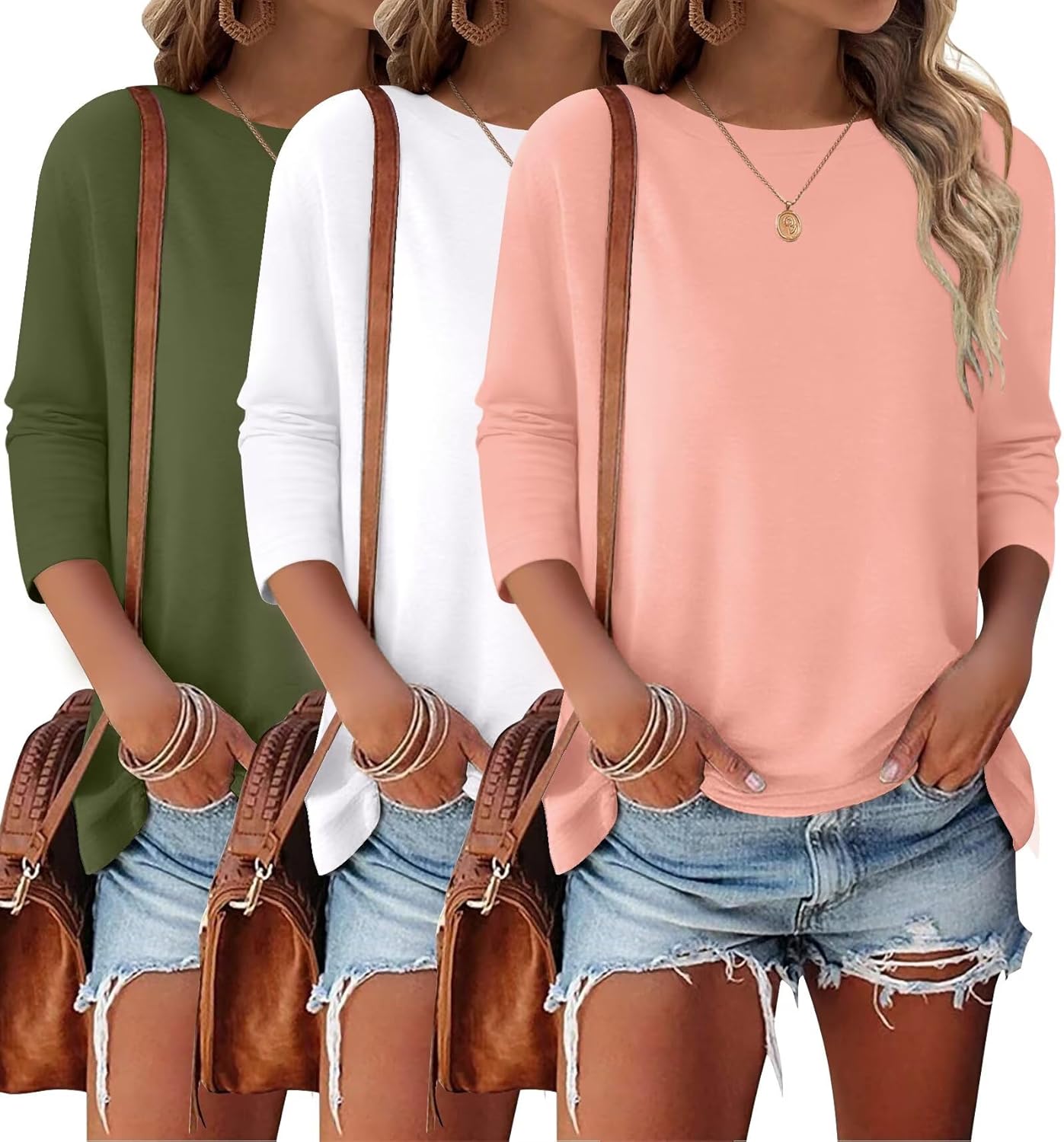 Bliwov 3 Pack 3/4 Sleeve Tops for Women - Trendy Casual Wear