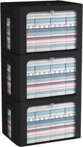 3Pack Frame Storage Box 66L Black - Foldable Stackable Organizer