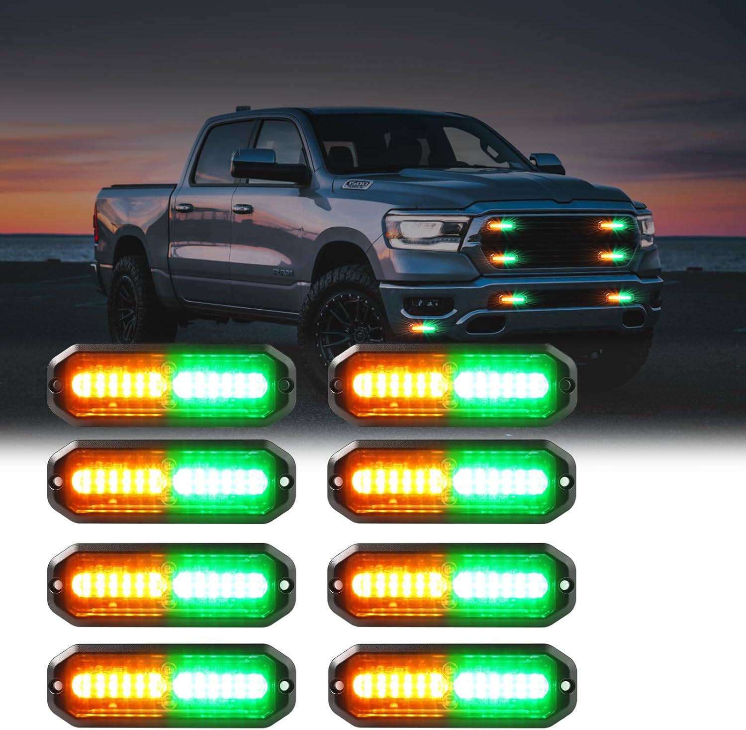WINECO Green Amber LED Strobe Lights for Trucks - 8pcs Kit