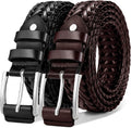 KEMISANT Mens Belt 2 Pack - Stylish Woven Braided Leather Belts