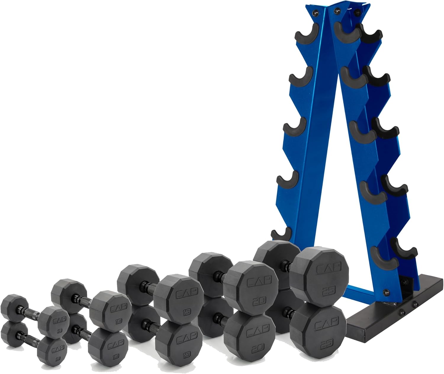 CAP Barbell 150 LB Coated Hex Dumbbell Weight Set with Rack