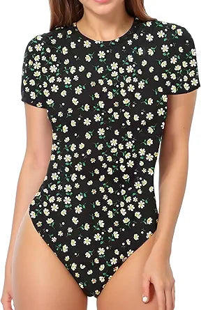 MANGOPOP Women's Round Neck Short Sleeve Bodysuits for All Occasions