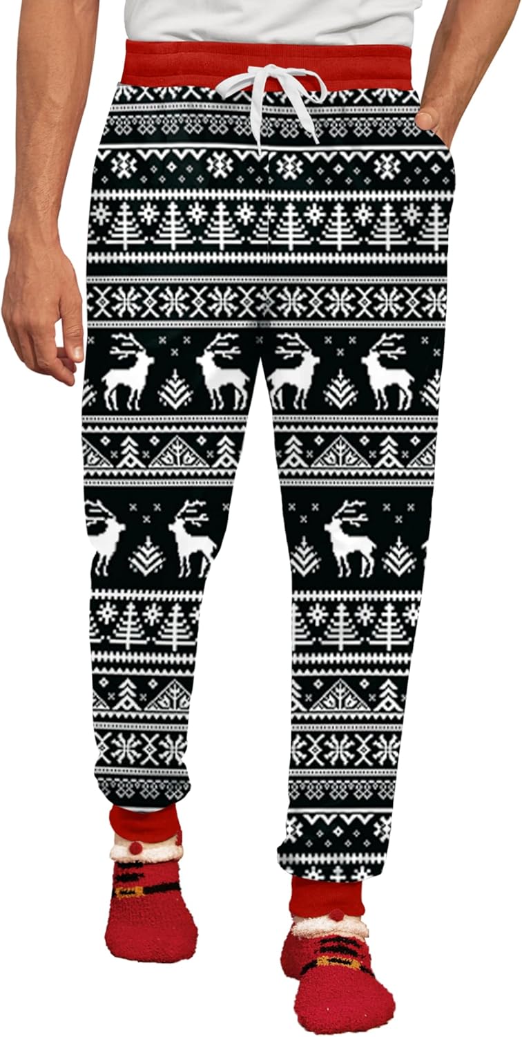 Funny Christmas Joggers for Men with Pockets and Drawstring