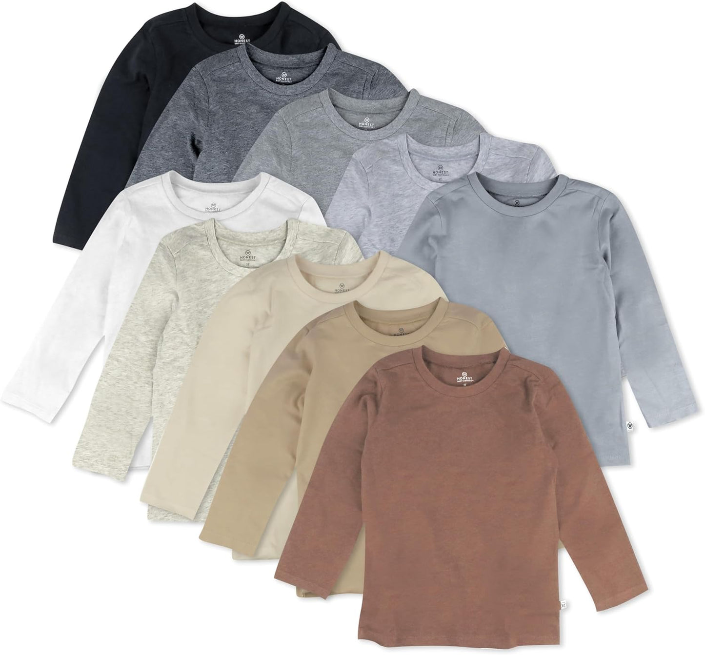 HonestBaby 10-Pack Long Sleeve T Shirts for Toddlers and Kids