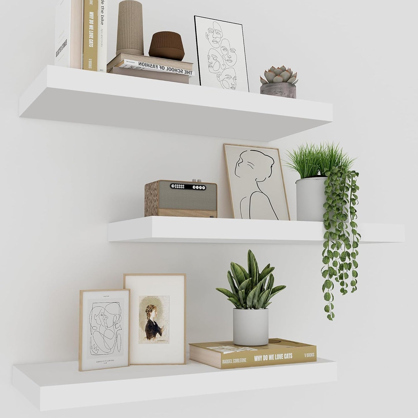 White Floating Shelves for Wall Set of 3 - Ideal Home Decor