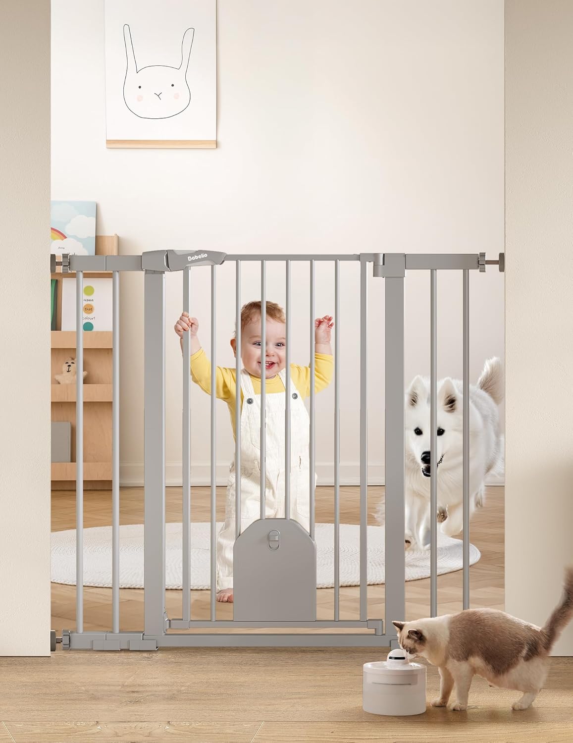 Babelio 36in Tall Auto Close Baby Gate with Cat Door for Safety