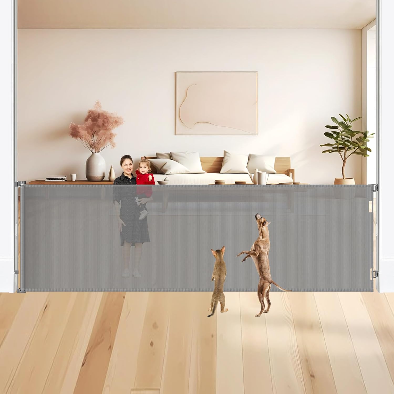 48 Inch Extra Tall Retractable Dog Gate for Large Openings