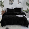 Black Velvet Comforter Set Queen - Plush Warm Minimalist Bedding