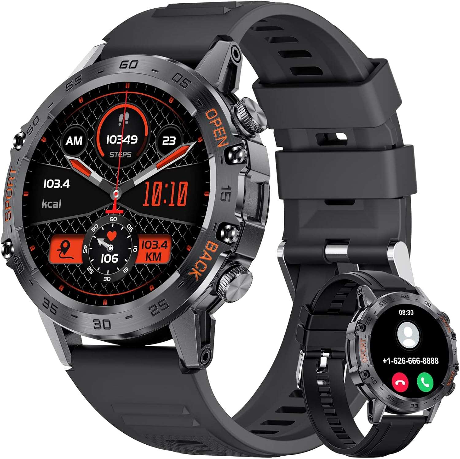 Military Smart Watch for Men with Bluetooth Calls and 5ATM Waterproof
