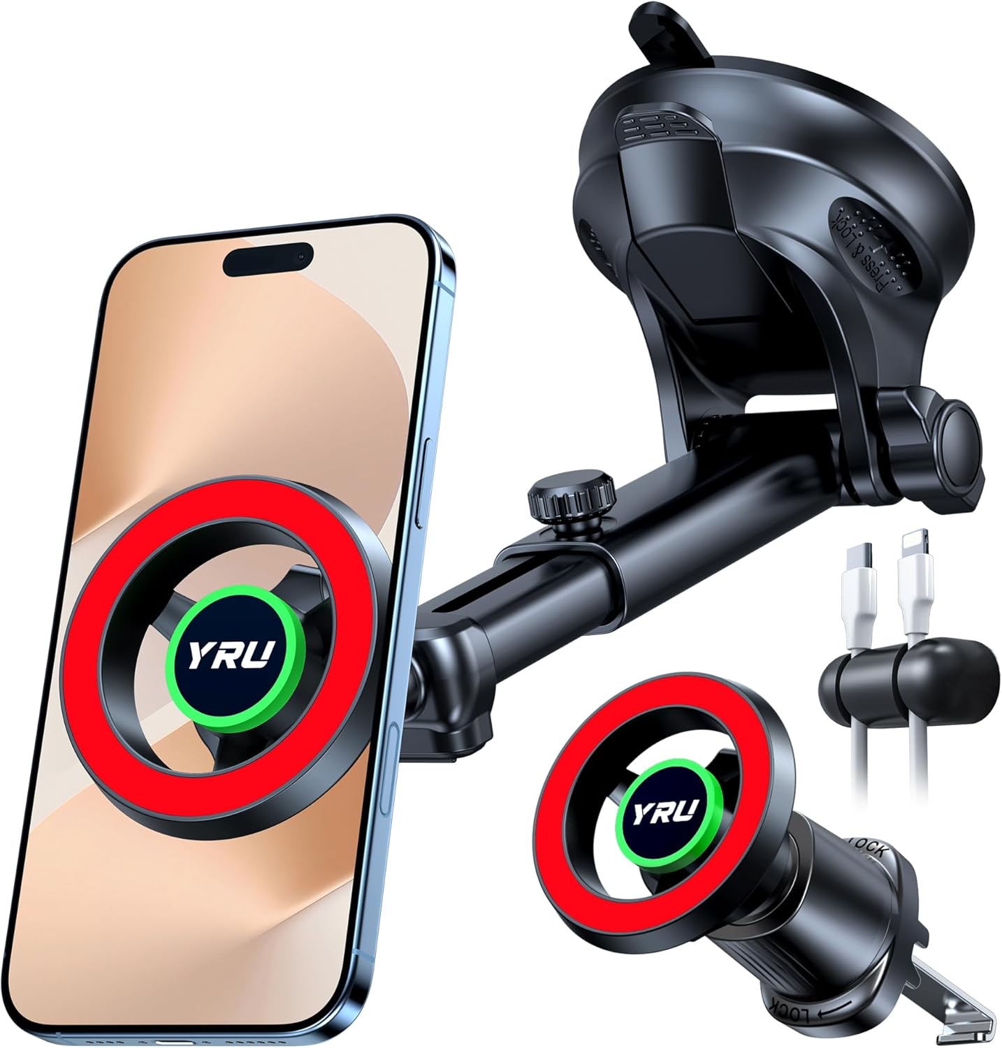 YRU Military-Grade Magsafe Car Mount with 90LBS Suction Power
