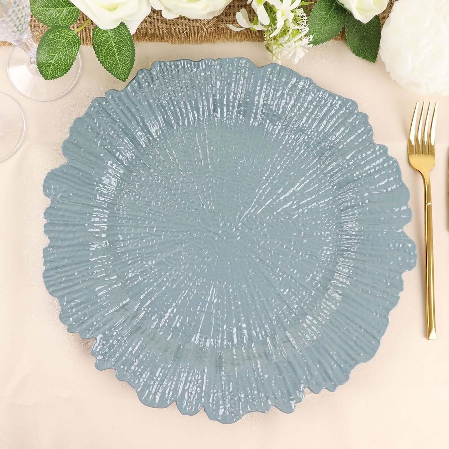 12-Pack Dusty Blue Reef Charger Plates for Elegant Dining