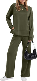 XIEERDUO Women's Side Slit Lounge Set 2 Piece Tracksuit - Soft