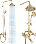 Antique Brass Shower System with 8 in Head and Handheld - Vintage
