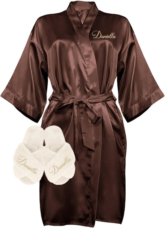 Custom Women Satin Robes and Slippers Gift Set for Her