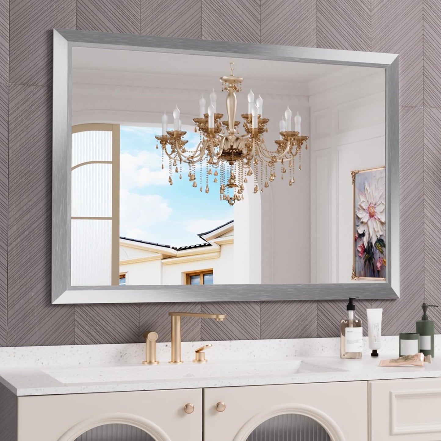 Amorho 50 X36 Inch Bathroom Mirror with Thick Metal Frame