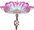 31 in Height Glass Birdbath Birdfeeder - Pink Garden Accent