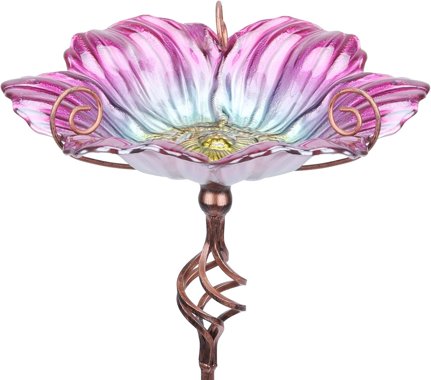 31 Inch Height Glass Birdbath for Garden with Metal Stake
