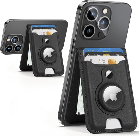 HiWe Magnetic Wallet Stand with Airtag Holder for iPhone Series