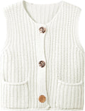 Hixiaohe Crochet Chunky Knit Sleeveless Button Down Crop Top - Cozy