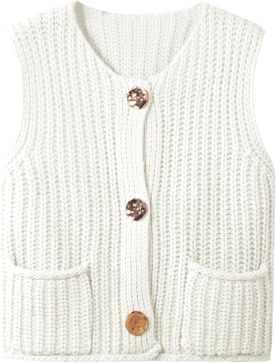 Womens Crochet Chunky Knit Top Sleeveless Button Down Crop