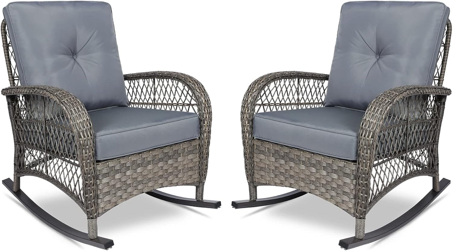 VIVIJASON 2 Piece Patio Wicker Rattan Rocker Chair Set