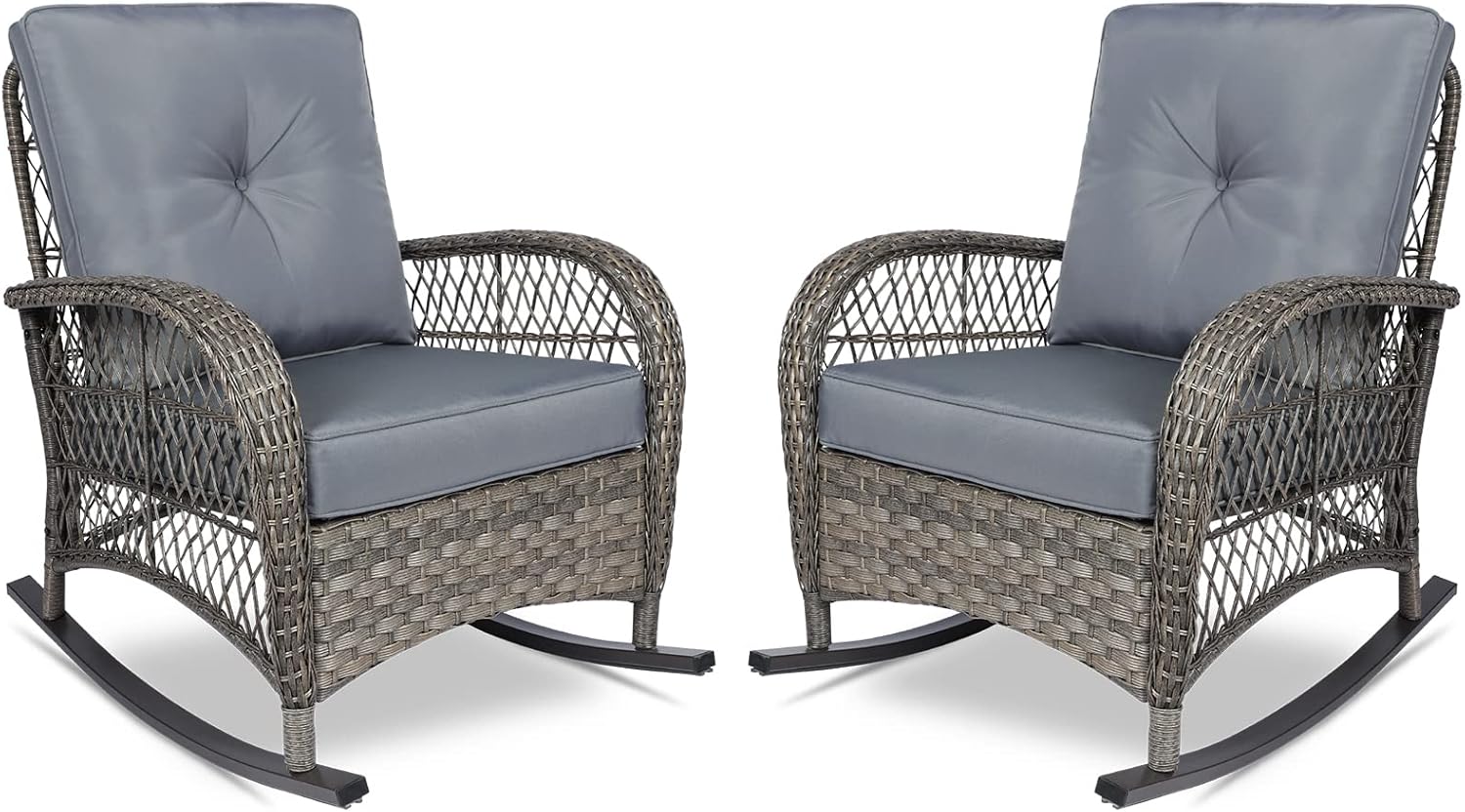 VIVIJASON 2 Piece Patio Wicker Rattan Rocker Chair Set