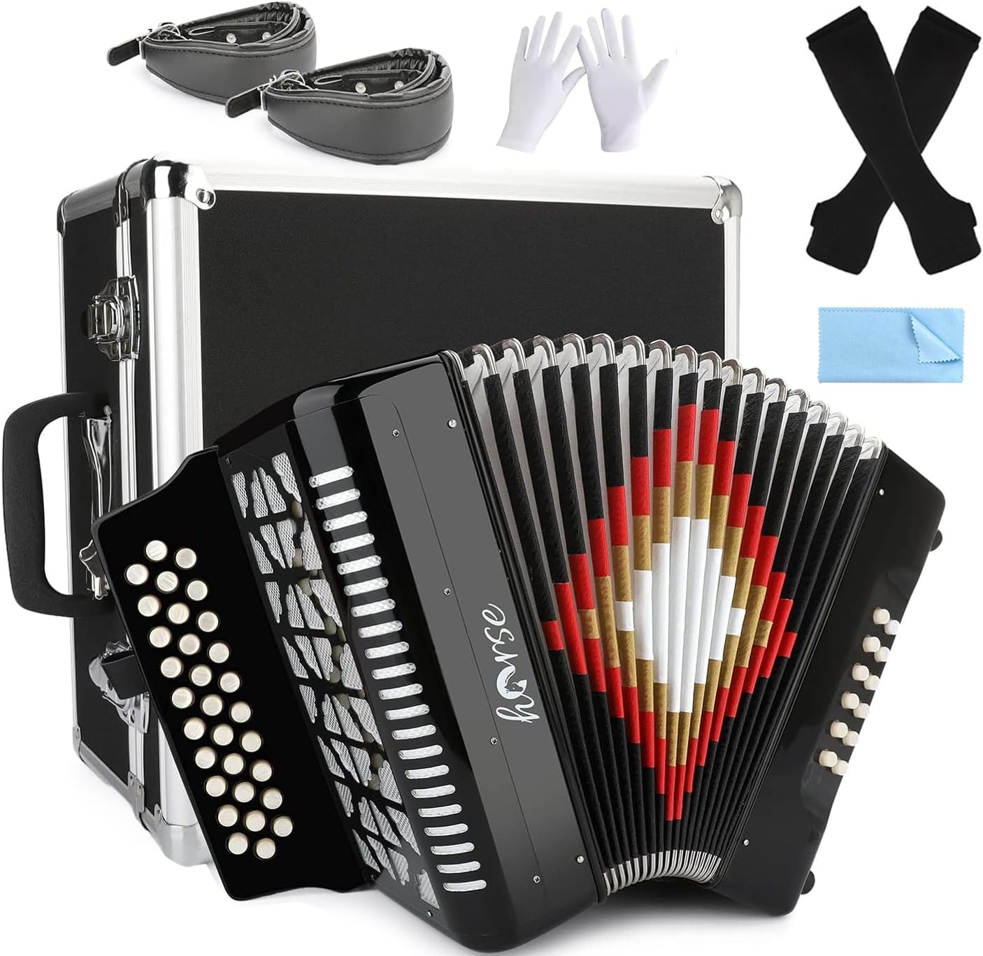 Horse 31 Key Accordion with Suitcase and Straps for Musicians