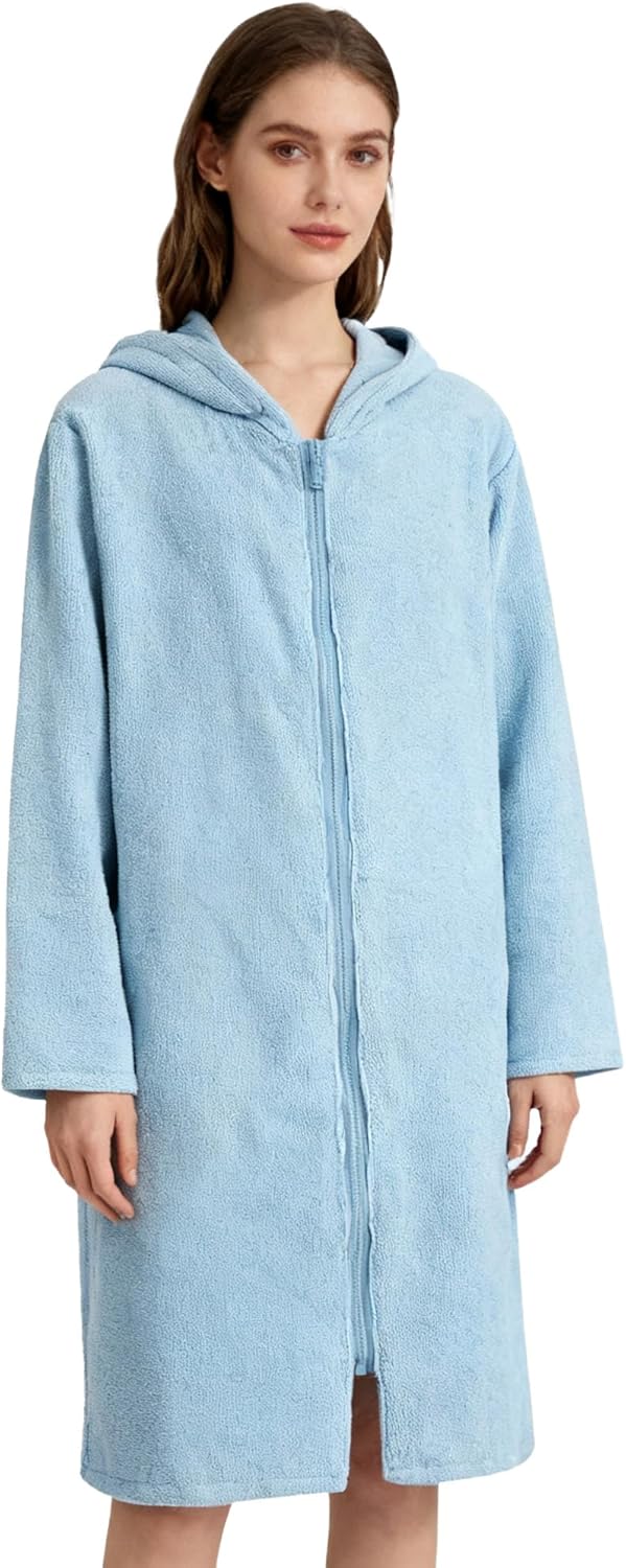 Hooded Towel Poncho with Zipper for Beach and Water Sports
