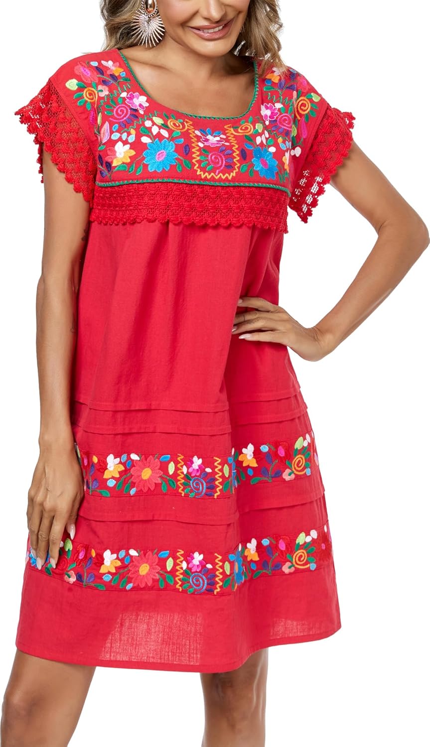 YZXDORWJ Women Embroidered Mexican Peasant Lace Dress for All