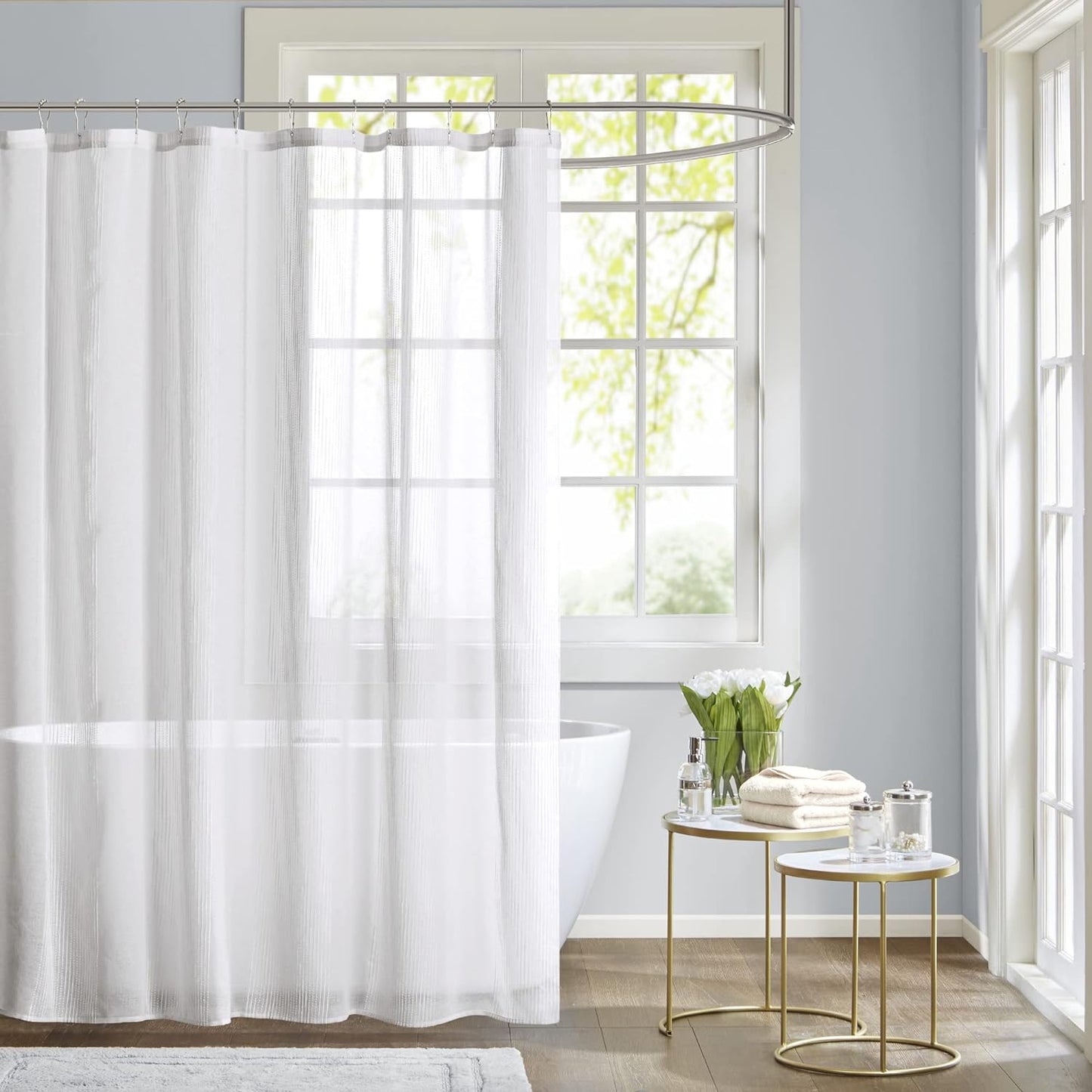 Modern Textured Sheer Shower Curtain - Fabric Privacy - Ivory