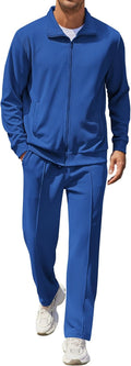 Men's Jacquard 2-Piece Casual Sweatsuit Tracksuit - Full Zip Set