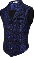 Mens Paisley Floral Victorian Vest with Notched Lapels - Sharp Formal