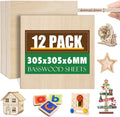 12 Pack Basswood Sheets 1/4x12x12 in - Thick Craft Boards for Laser