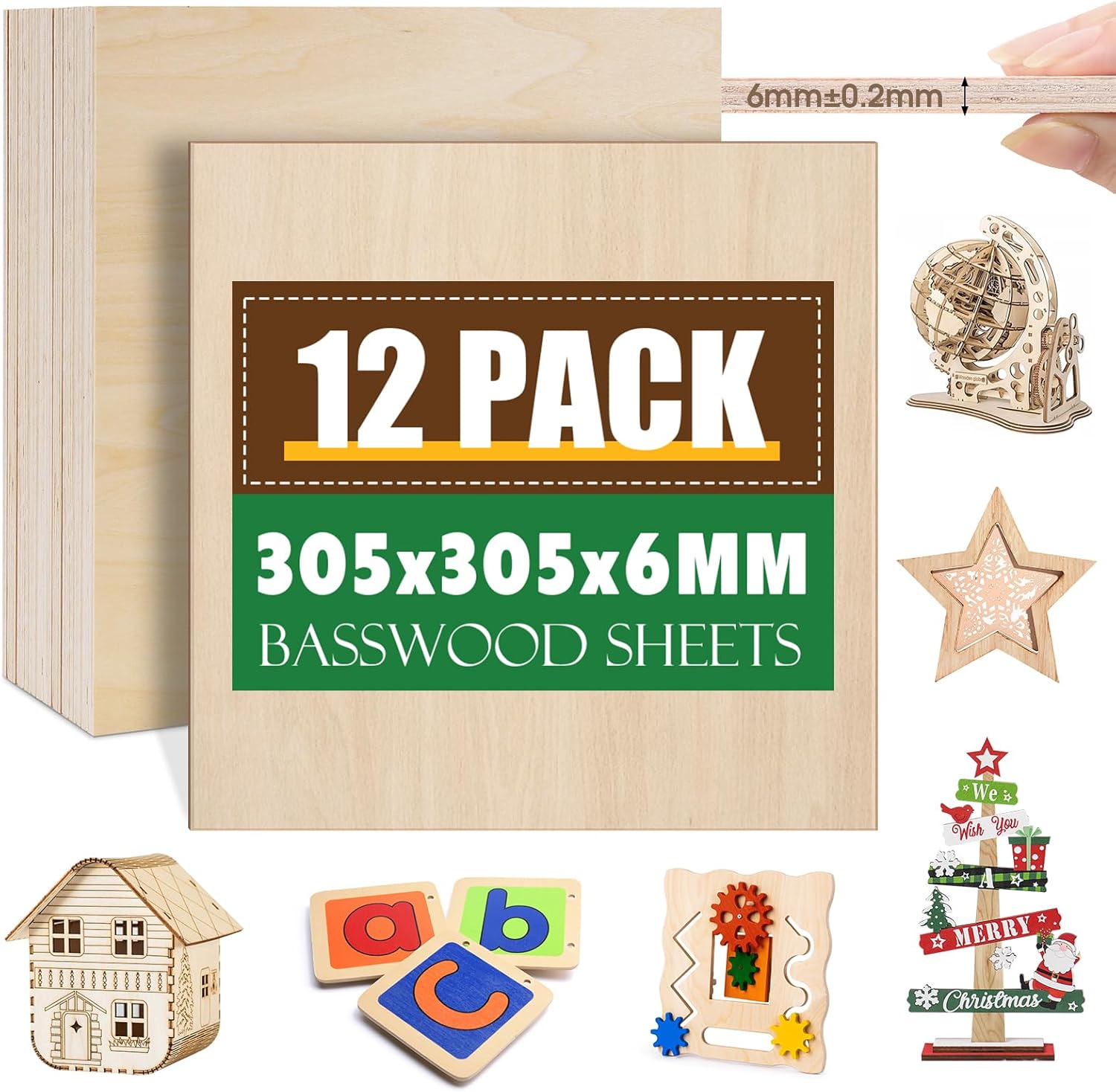 12 Pack Basswood Sheets for Laser Cutting and Engraving Crafts