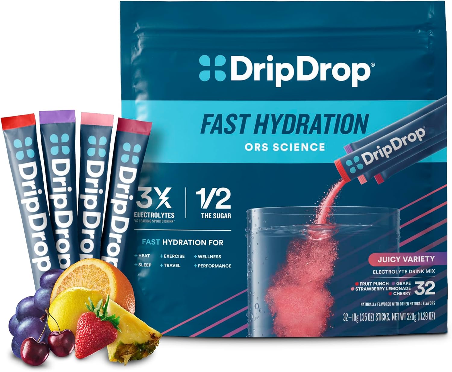 DripDrop Hydration Packets - Juicy Variety Pack for Hydration