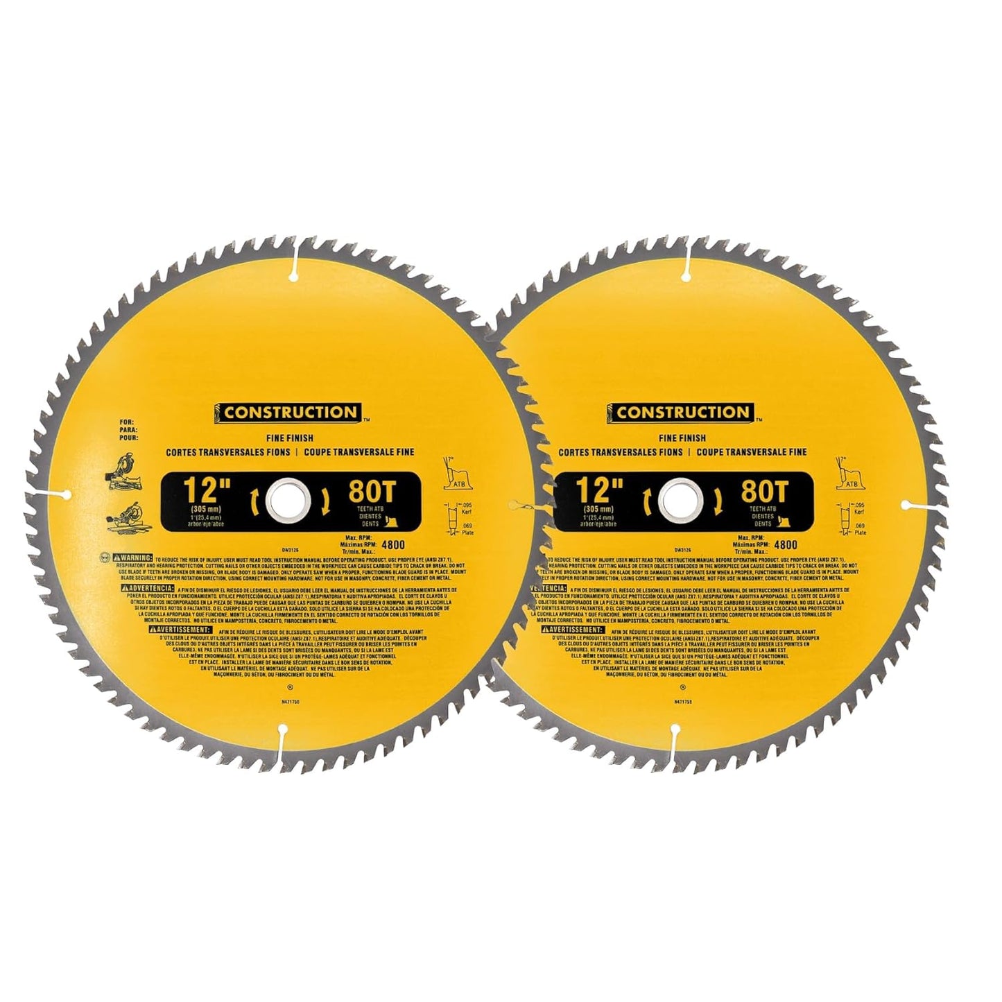 2-Pack 12 Inch Miter Saw Blade for Fine Finish Cutting