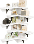 Floating Corner Shelves for Wall - Rustic Wood Set of 5