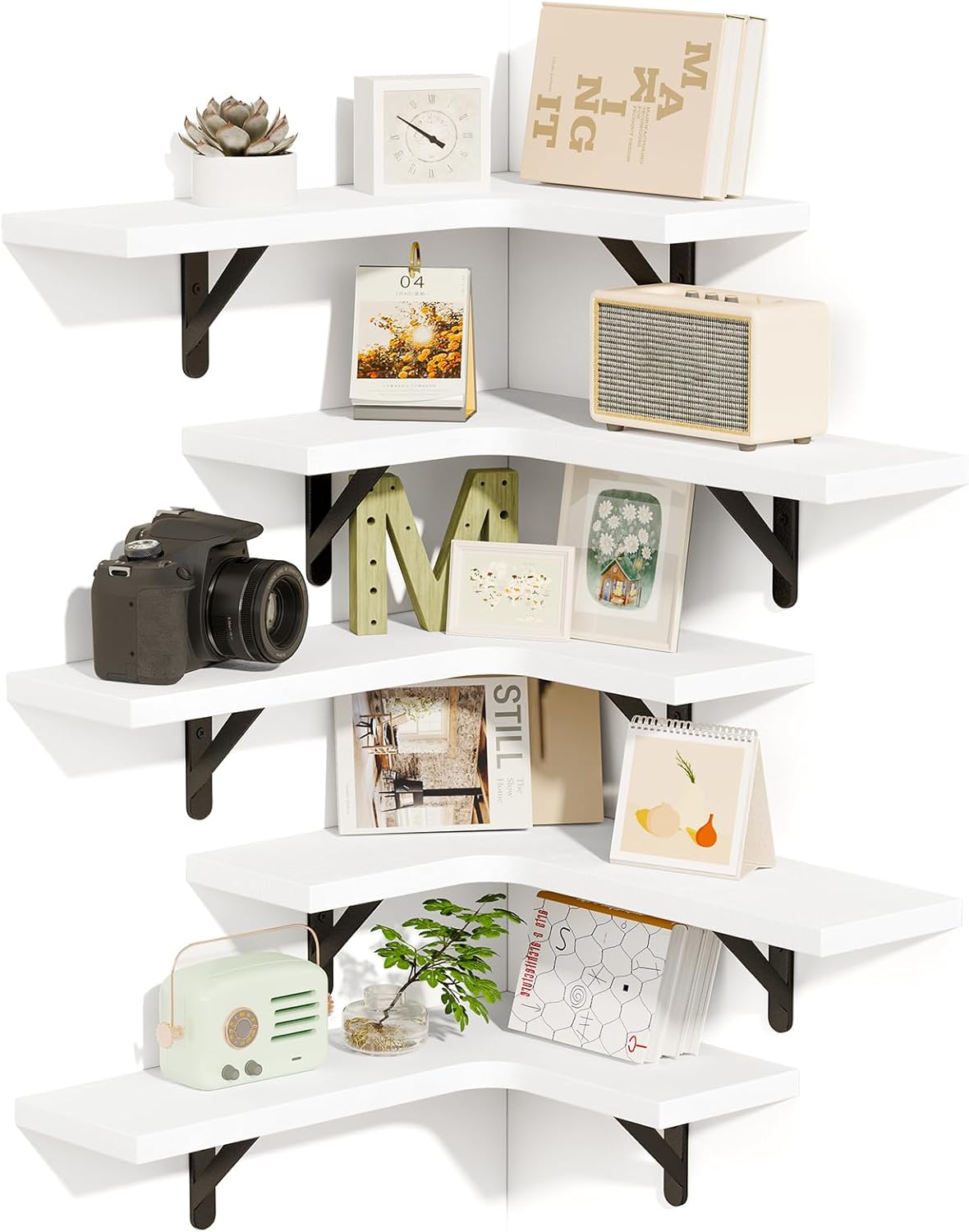 Fixwal Floating Shelves for Wall - Rustic Wood Corner Shelf