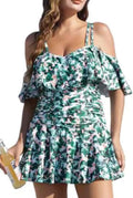 Women's One Piece Flounce Off Shoulder Swimdress - Tummy Control