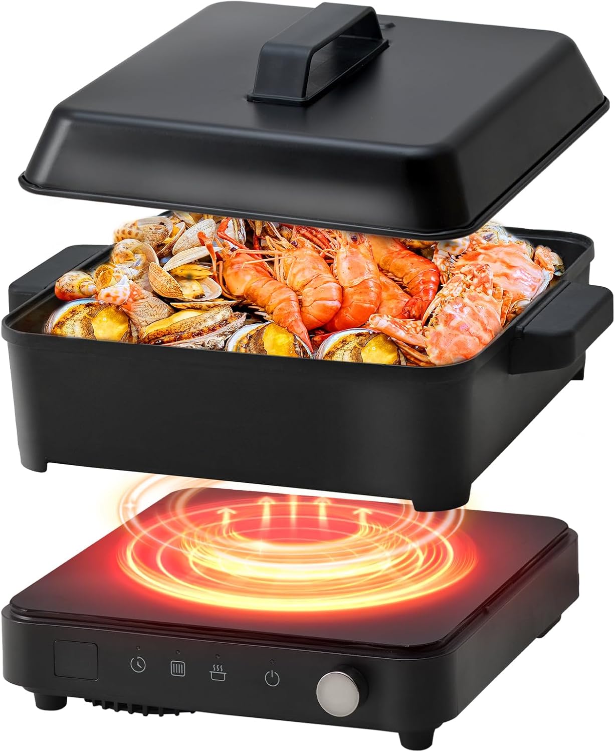 Portable Induction Cooktop 1500W with Grill Pan & Rack for Cooking