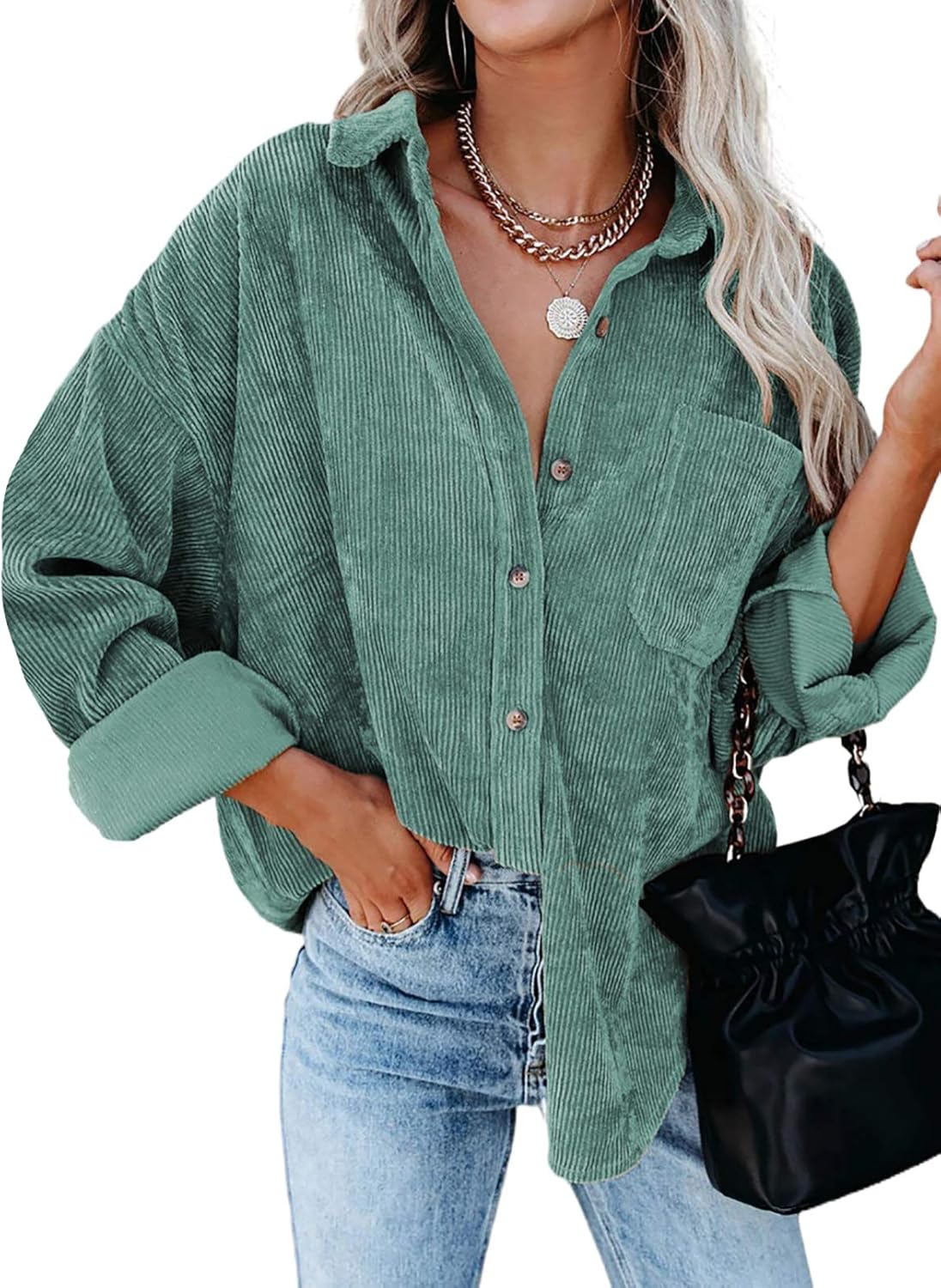 Dokotoo Womens Corduroy Button Down Shirt for Casual Style