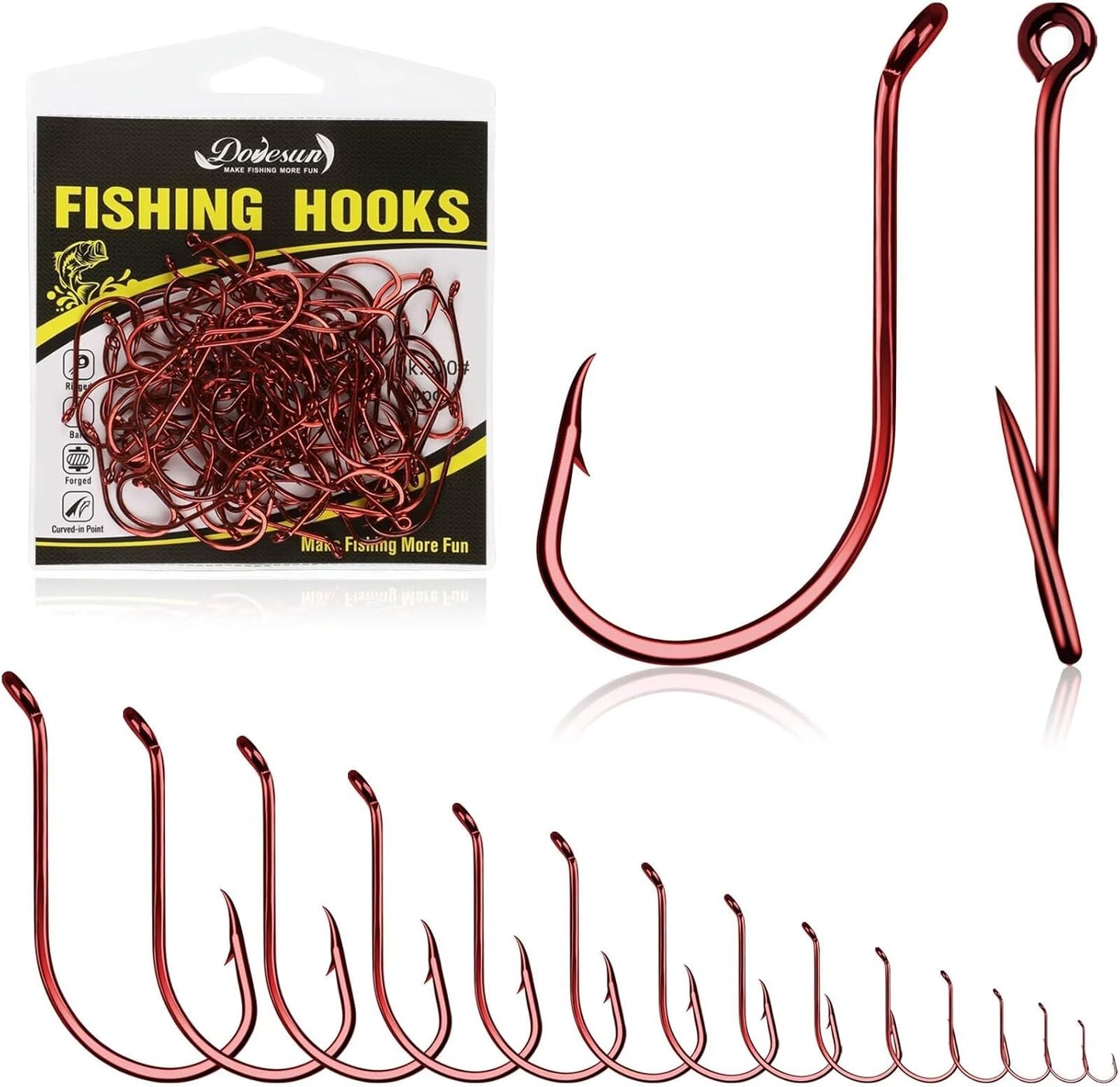 Dovesun Octopus Hooks: Saltwater/Freshwater, Red/Black, Sizes #10-18/0